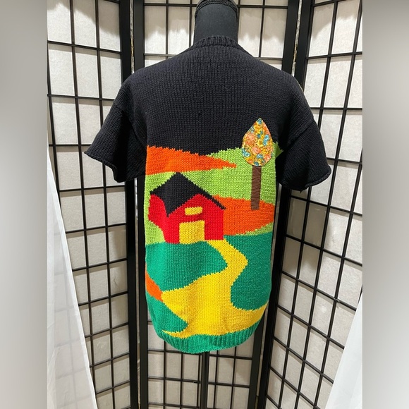 Raquel's Collection Black Knit Sweater FOLK ART. 3D FARM. VINTAGE SIZE L - Picture 5 of 11